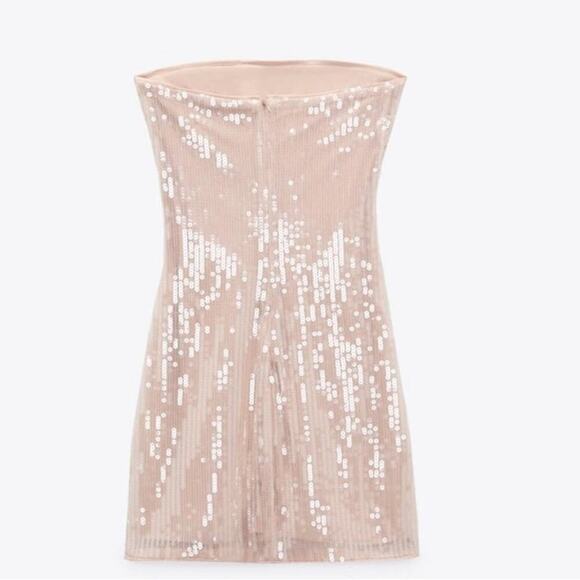 Zara Pink STRAPLESS DRESS WITH SEQUINS Size Extra Large XL - Picture 9 of 10